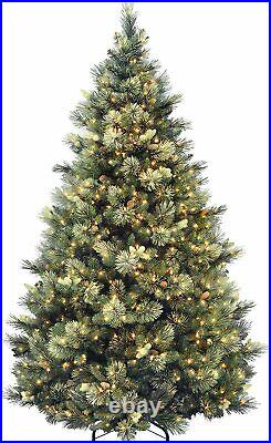 7.5 Foot Carolina Pine Christmas Tree with Flocked Cones 750 Clear Lights Hinged