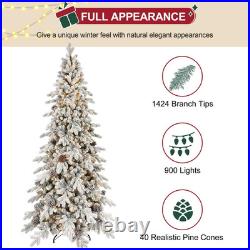 7.5 Ft PreLit Snow Flocked Christmas Tree Artificial Skinny Pencil Fir Xmas Tree