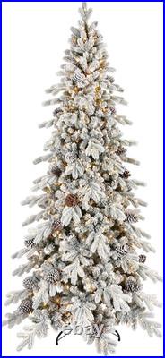 7.5 Ft PreLit Snow Flocked Christmas Tree Artificial Skinny Pencil Fir Xmas Tree