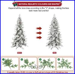 7.5 Ft PreLit Snow Flocked Christmas Tree Artificial Skinny Pencil Fir Xmas Tree