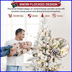 7.5 Ft PreLit Snow Flocked Christmas Tree Artificial Skinny Pencil Fir Xmas Tree