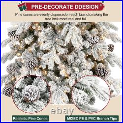 7.5 Ft PreLit Snow Flocked Christmas Tree Artificial Skinny Pencil Fir Xmas Tree