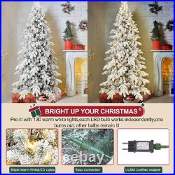 7.5 Ft PreLit Snow Flocked Christmas Tree Artificial Skinny Pencil Fir Xmas Tree