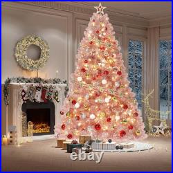 7.5 Ft Prelit Artificial Christmas Tree with 450 Warm White Lights, Pre-Lit Snow