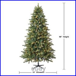 7.5' Pre-Lit Birchwood Fir Green Artificial Christmas Tree With Warm LED Lights