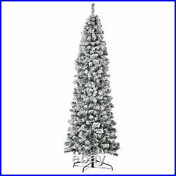 7.5' Pre-Lit Hinged Snow Flocked Pencil Artificial Christmas Tree with LED Lights