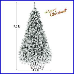 7.5' Pre-Lit Premium Snow Flocked Hinged Artificial Christmas Tree with 450 Light