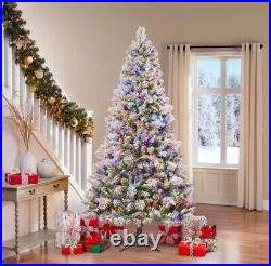 7.5' Pre-lit Glitter Flocked Artificial Christmas Tree NEW