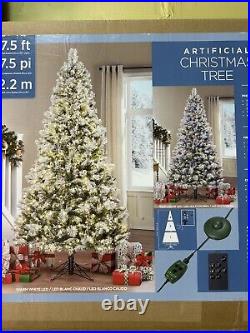 7.5' Pre-lit Glitter Flocked Artificial Christmas Tree NEW