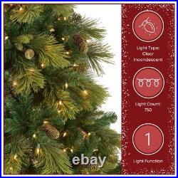 7.5 ft Pre-Lit Carolina Pine Artificial Christmas Tree, 750 Clear Lights, 1,3