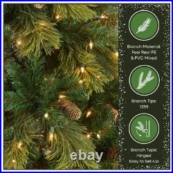 7.5 ft Pre-Lit Carolina Pine Artificial Christmas Tree, 750 Clear Lights, 1,3