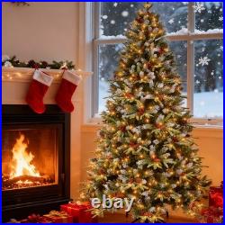 7.5 ft Pre-Lit Frosted Pine Artificial Christmas Tree with 2514 Tips 500 Lights