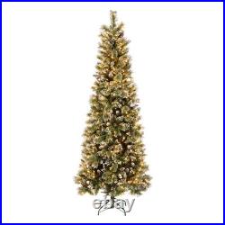 7.5 ft. Pre-Lit Glittery Bristle Slim Tree with Clear Lights, Plug-In