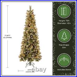 7.5 ft. Pre-Lit Glittery Bristle Slim Tree with Clear Lights, Plug-In