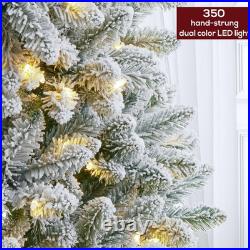 7.5 ft Pre Lit Snow Flocked Christmas Tree 350 Dual Color Lights Remote Control