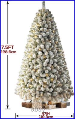 7.5 ft Pre Lit Snow Flocked Christmas Tree 350 Dual Color Lights Remote Control
