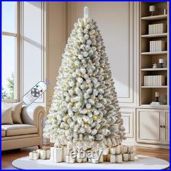 7.5 ft Pre Lit Snow Flocked Christmas Tree 350 Dual Color Lights Remote Control