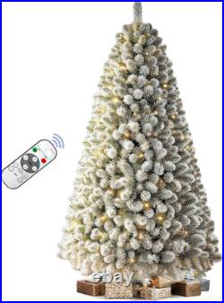 7.5 ft Pre Lit Snow Flocked Christmas Tree 350 Dual Color Lights Remote Control