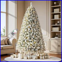 7.5 ft Pre Lit Snow Flocked Christmas Tree 350 Dual Color Lights Remote Control