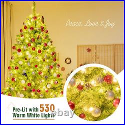 7.5 ft Pre-Lit Snow Flocked Christmas Tree Xmas Hinged Tree with 530 LED lights
