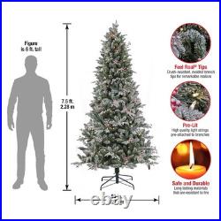 7.5 ft. Pre-Lit Snowy Poechmann Fir Tree with LED Lights, Plug-In