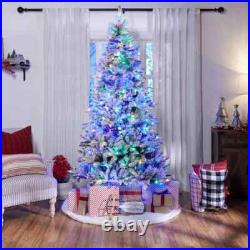 7.5-ft Pre-lit Traditional Flocked Christmas Tree Dual Lights Holiday Living NIB