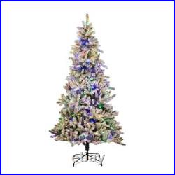 7.5-ft Pre-lit Traditional Flocked Christmas Tree Dual Lights Holiday Living NIB