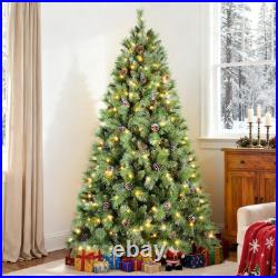 7.5 ft Prelit Artificial Christmas Tree Snow Tips With 450 Lights 92 Pinecones