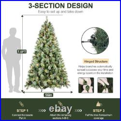 7.5 ft Prelit Artificial Snow Tips Christmas Tree With 450 Lights 92 Pinecones