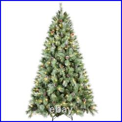 7.5 ft Prelit Artificial Snow Tips Christmas Tree With 450 Lights 92 Pinecones