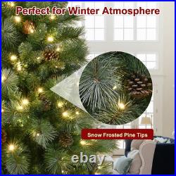 7.5 ft Prelit Artificial Snow Tips Christmas Tree With 450 Lights 92 Pinecones