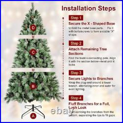 7.5 ft Prelit Artificial Snow Tips Christmas Tree With 450 Lights 92 Pinecones