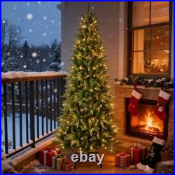 7.5 ft Prelit Pencil Christmas Tree PE/PVC Artificial Slim Xmas Tree&450Lights
