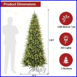 7.5 ft Prelit Pencil Christmas Tree PE/PVC Artificial Slim Xmas Tree&450Lights