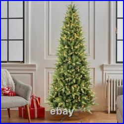 7.5 ft Prelit Pencil Christmas Tree PE/PVC Artificial Slim Xmas Tree&450Lights