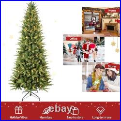 7.5 ft Prelit Pencil Christmas Tree PE/PVC Artificial Slim Xmas Tree&450Lights