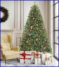 7.5ft Artificial Balsam Fir Christmas Tree Pre-Lit with Warm LED Lights