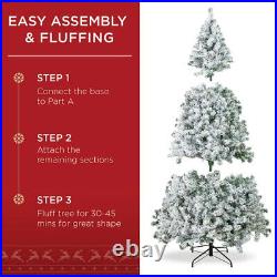 7.5ft Artificial Holiday Christmas Tree Snow Flocked Branches, 550 warm lights