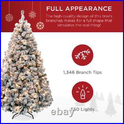 7.5ft Artificial Holiday Christmas Tree Snow Flocked Branches, 550 warm lights