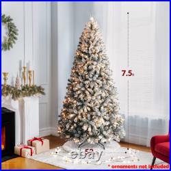 7.5ft Artificial Pre-lit Christmas Tree Xmas Snow Flocked Hinged Bushy Decor