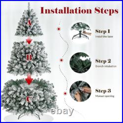 7.5ft Artificial Pre-lit Christmas Tree Xmas Snow Flocked Hinged Bushy Decor