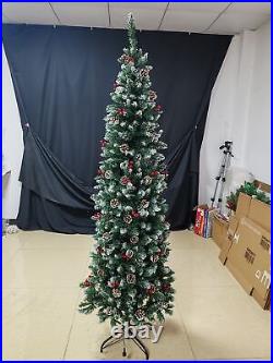 7.5ft Pre-Decorated Pencil Christmas Tree Pre-Lit with LED Lights SKI 7.5ft Pre-Decorated Pencil Christmas Tree Pre-Lit with LED Lights SKI