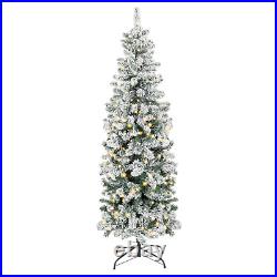 7.5ft Pre-Lit Artificial Snow Flocked with 350 Clear Lights Christmas Decoration