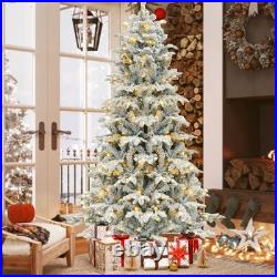 7.5ft Pre-Lit Flocked Artificial Christmas Tree with 1010 Branches & 450 Lights