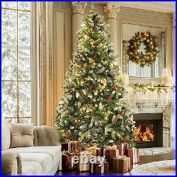 7.5ft Pre-Lit Frosted Pine Christmas Tree with 1398 Tips, 550 Lights, Pine Cones