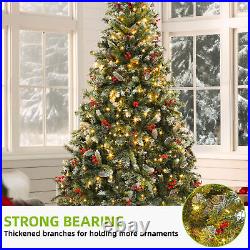 7.5ft Pre-Lit Frosted Pine Christmas Tree with 1398 Tips, 550 Lights, Pine Cones