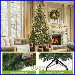 7.5ft Pre-Lit Frosted Pine Christmas Tree with 1398 Tips, 550 Lights, Pine Cones 7.5ft Pre-Lit Frosted Pine Christmas Tree with 1398 Tips, 550 Lights, Pine Cones