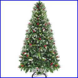 7.5ft Pre-Lit Frosted Pine Christmas Tree with 1398 Tips, 550 Lights, Pine Cones