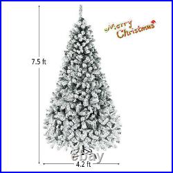 7.5ft Pre-Lit Premium Snow Flocked Hinged Artificial Christmas Tree with 450 Light