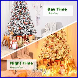 7.5ft Pre-Lit Premium Snow Flocked Hinged Artificial Christmas Tree with 450 Light